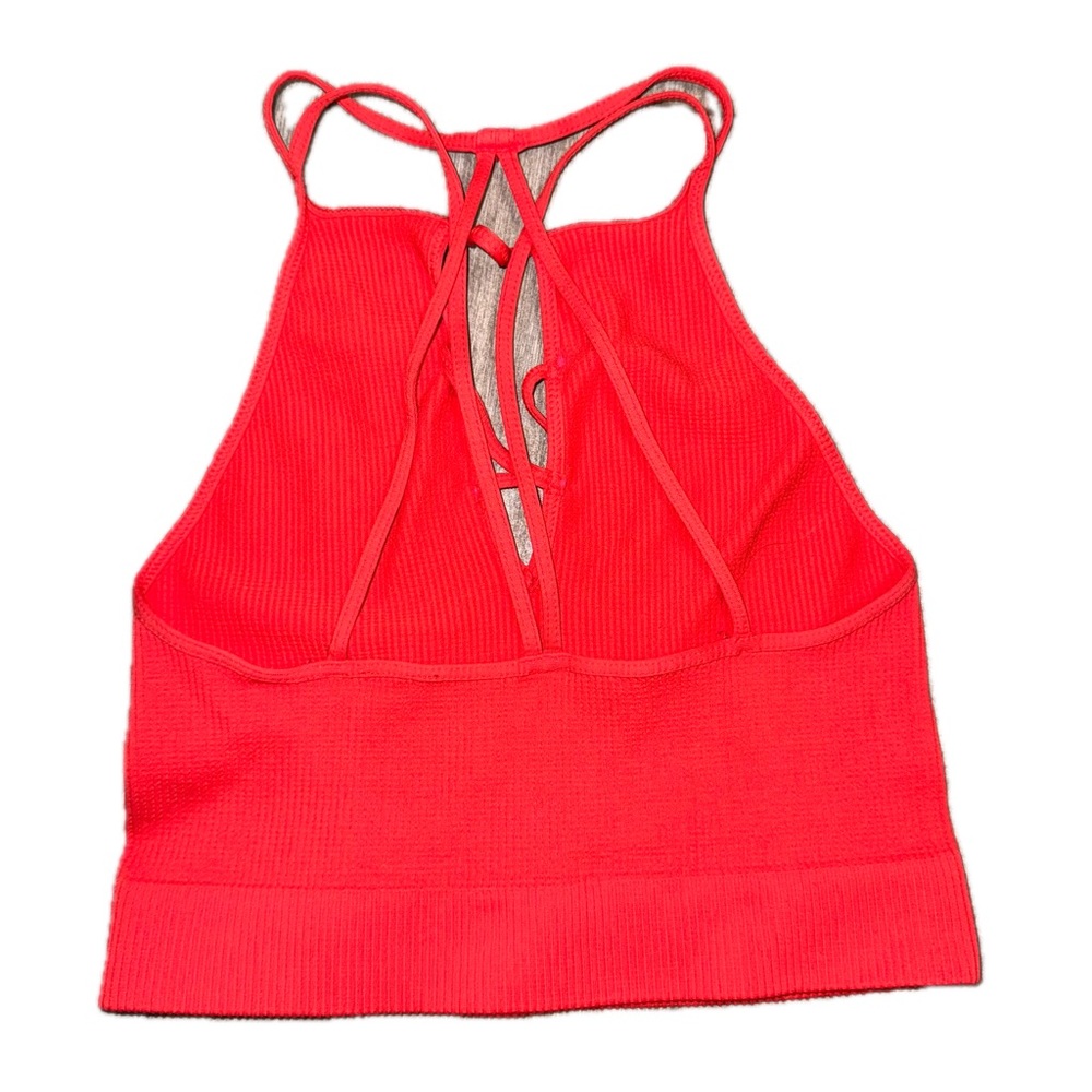 Red Ribbed Cropped Bra Top - Picture 2 of 2